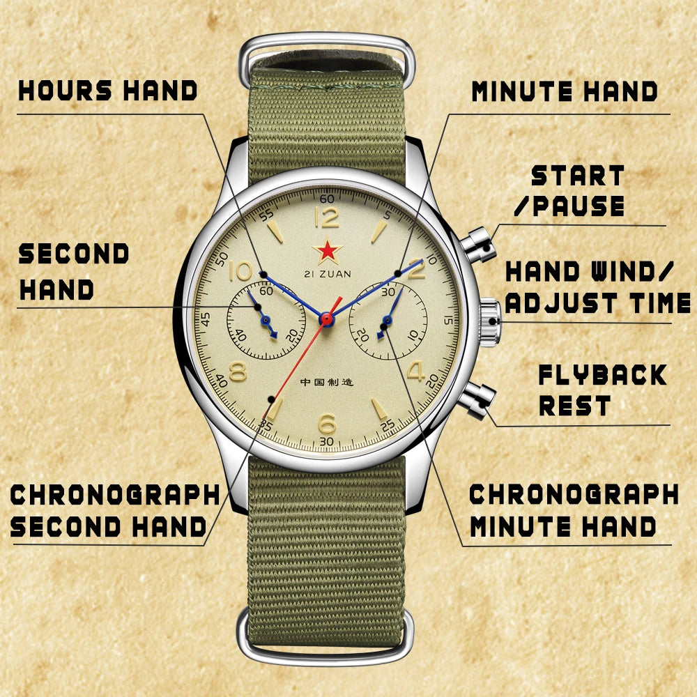 40mm China 1963 Pilot Aviation Mechanical Chronograph Original St1901 Movement Watches For Men 40mm Sapphire 38mm Vintage Watch