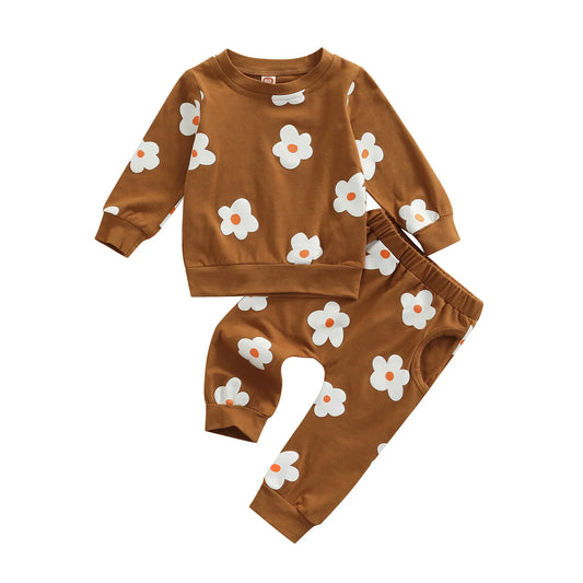 Lioraitiin 0-4Years Toddler Baby Girl 2Pcs Autumn Clothing Set Long Sleeve O-neck Floral Printed Top Long Pants Casual Outfit