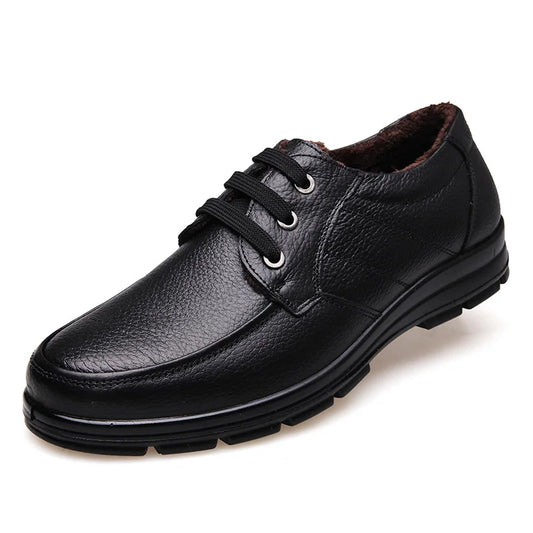 Genuine Leather Shoes Men Winter Shoes Brand Loafers Warm Plush Leather Loafers Mens Casual Shoes Male High Quality Black A444