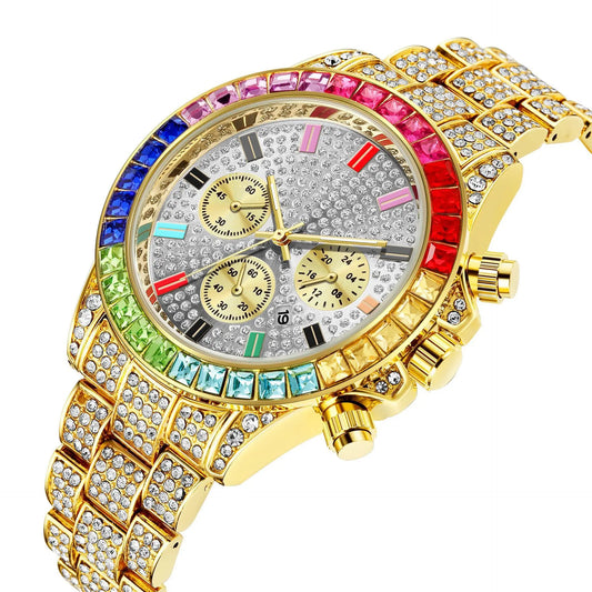 Watches for Men Women Luxury Iced Out Watch Clocks Fashion Multicolour Quartz Square Wristwatch Hip Hop Gold Watch Male Relogio