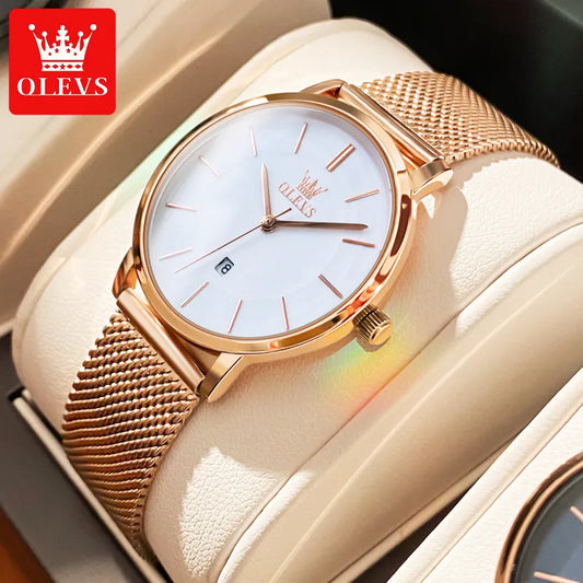 OLEVS Watches For Women Quartz Waterproof Watch Luxury Lady's Watch Stainless Steel Rose Gold Set Gift Box